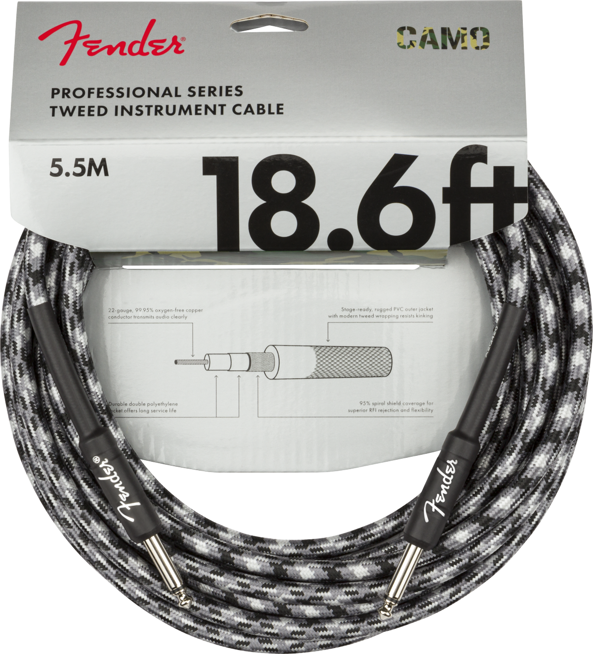Fender Professional Series Instrument Cable Straight/Straight - 18.6' - Winter Camo