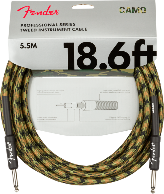 Fender Professional Series Instrument Cable, Straight/Straight, 18.6'- Woodland Camo