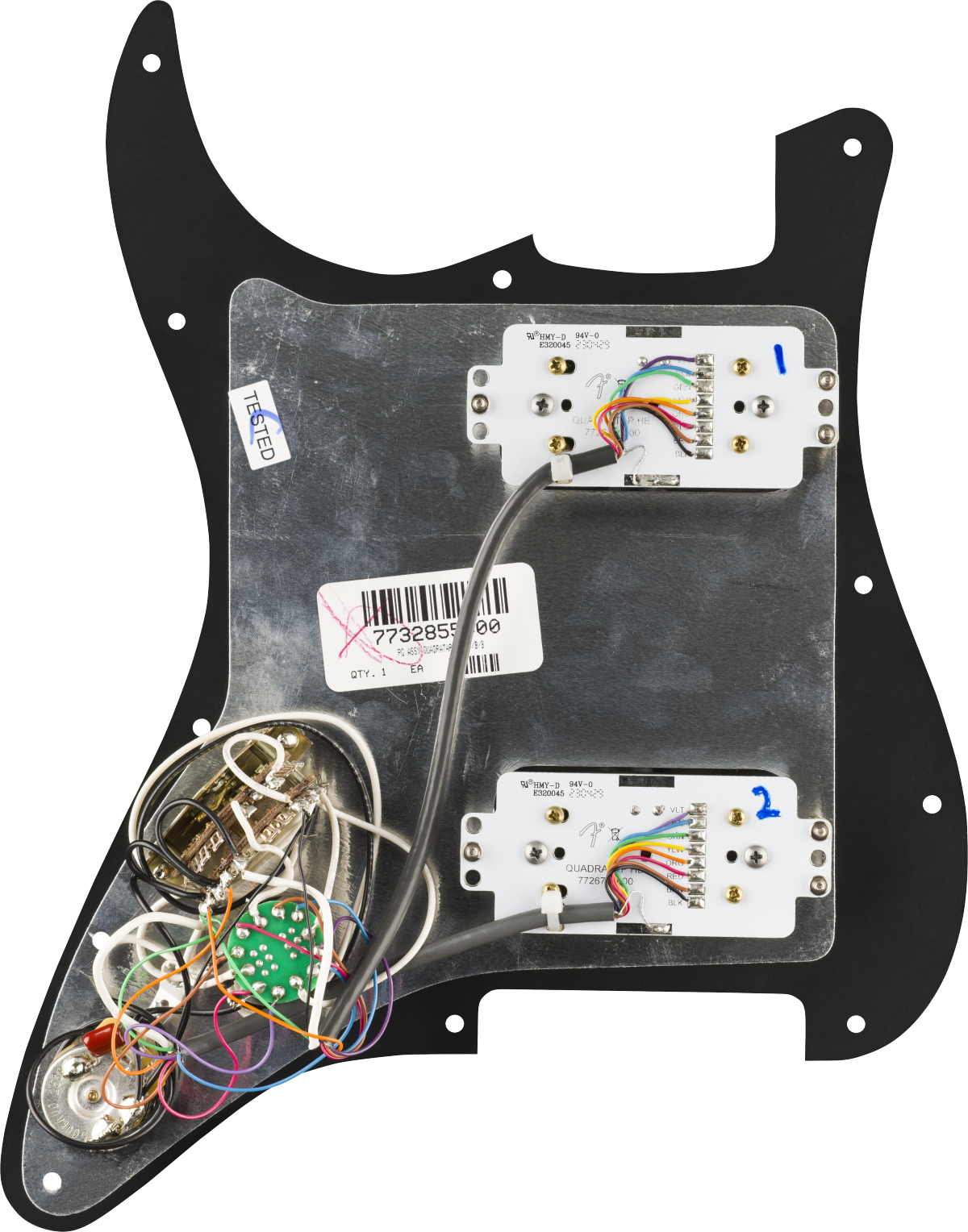Fender Pre-Wired Strat Pickguard Quadra Tap HH 11 Hole PG - Black
