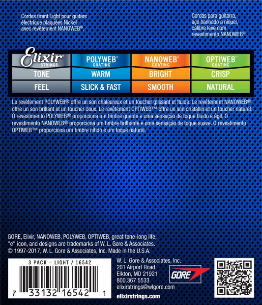 Elixir 16542 10-46 Nanoweb Electric Guitar Strings - 3 Pack
