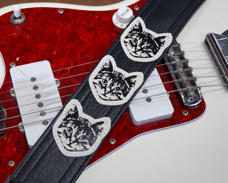 Couch Straps Black With White Cats Guitar Strap
