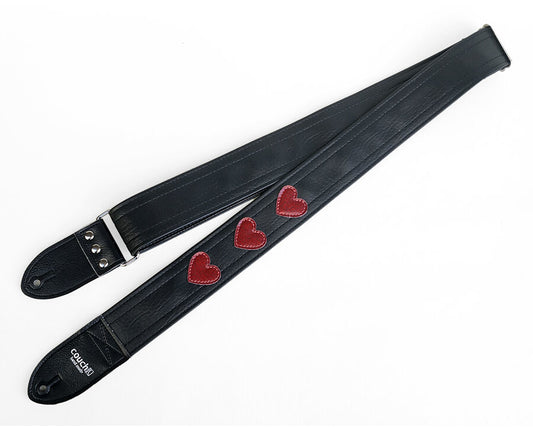 Couch Straps Limited Edition Red Sparkle Hearts Guitar Strap - Black
