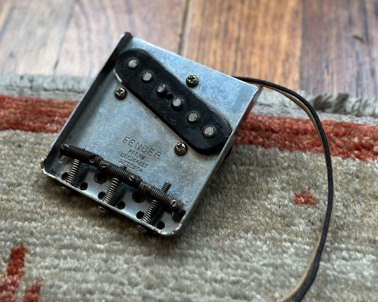 1960s Fender Telecaster Bridge Pickup & Bridge Plate - Pat No DES.164227 2,573,254 w/ Original Saddles - Top Loader & String Thru