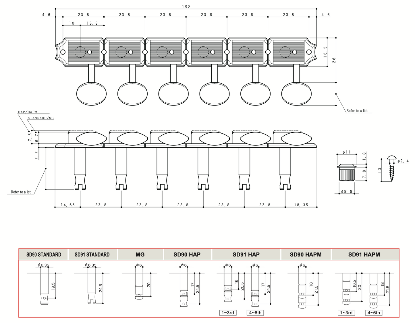 Gotoh SD91 6 In Line Machine Heads