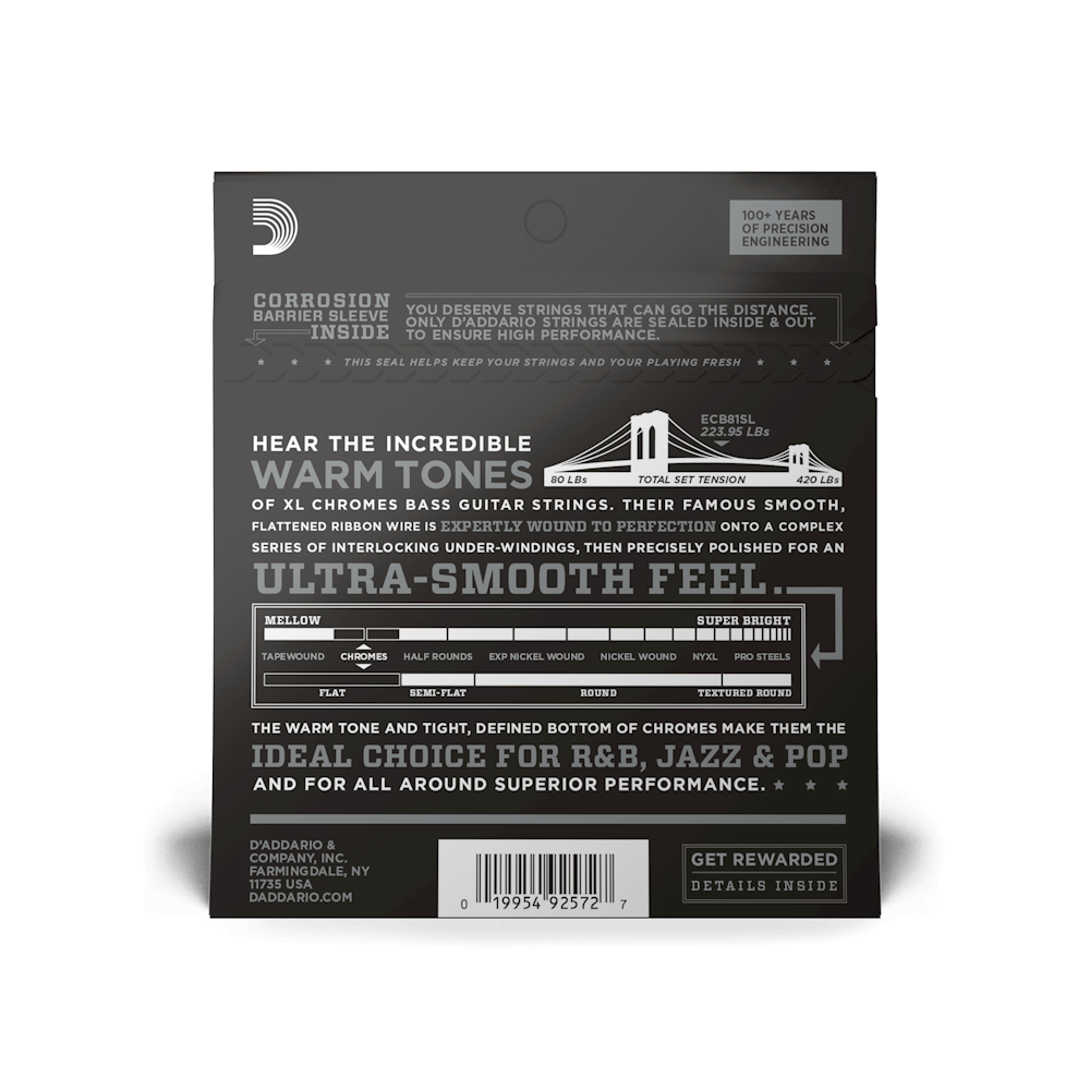 D'Addario ECB81SL Chromes Bass Guitar Strings, Light, 45-100, Super Long Scale