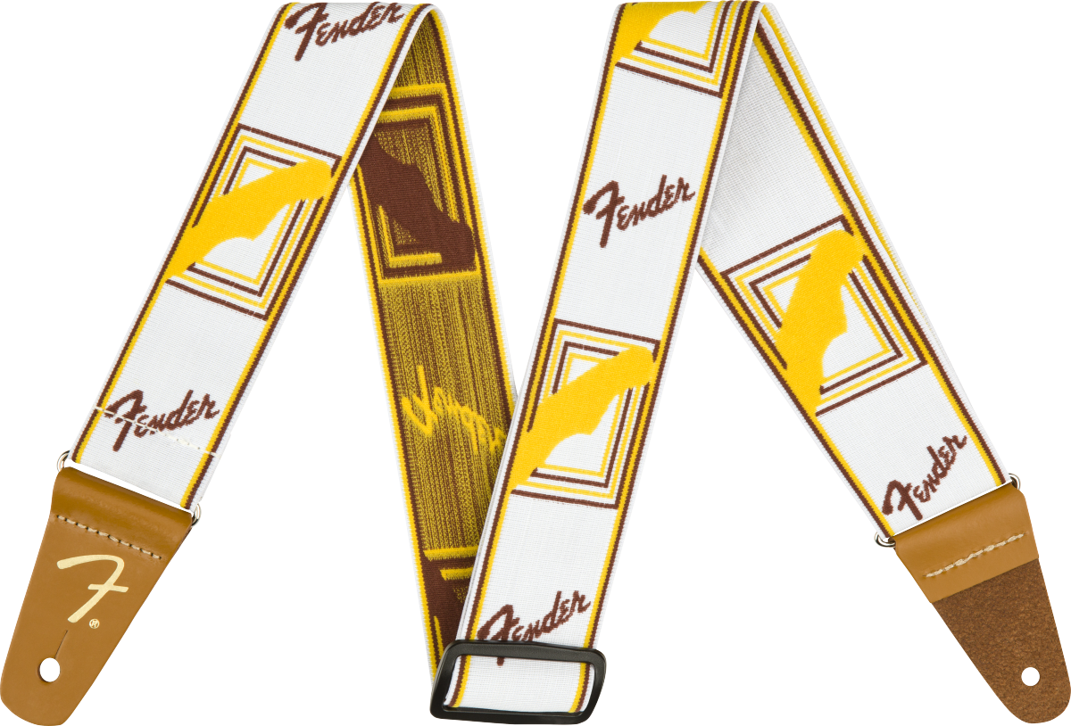 Fender WeighLess™ Monogrammed Strap (White/Brown/Yellow)