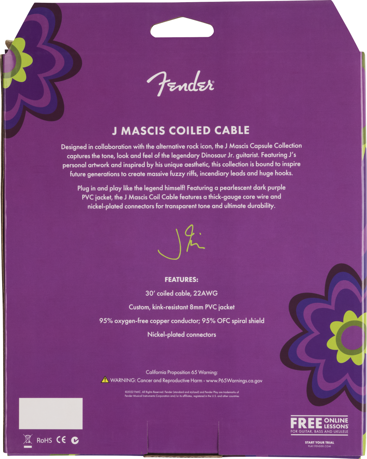 Fender J Mascis Coiled Cable - Purple