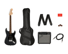 Load image into Gallery viewer, Fender Squier Affinity Series Stratocaster HSS Pack - Charcoal Frost Metallic with Frontman 15G