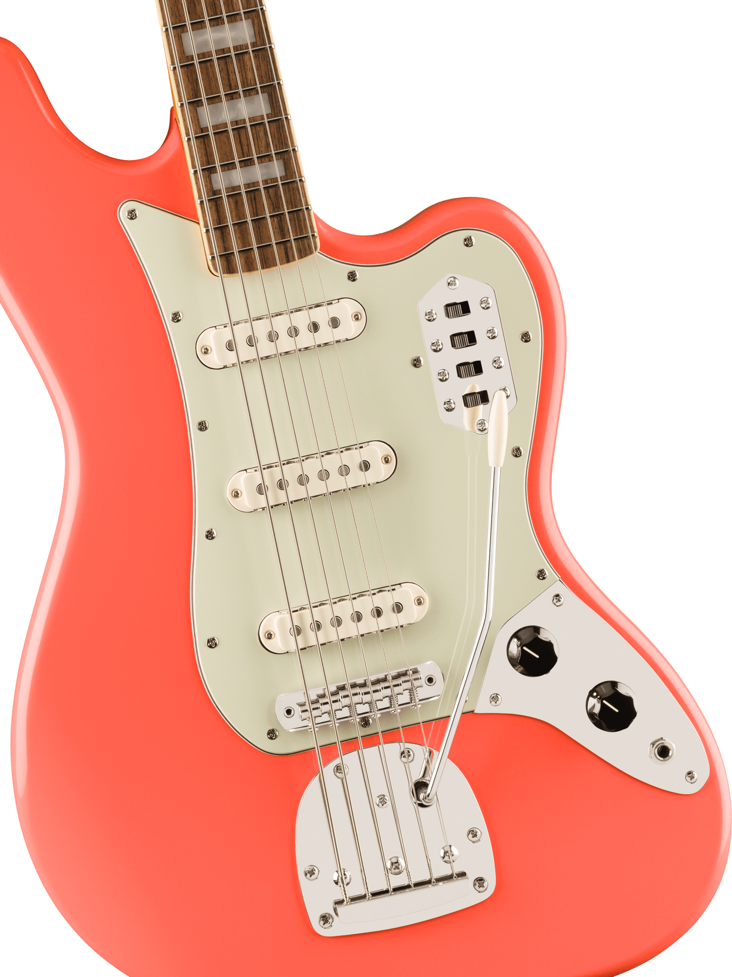 Fender Squier FSR Classic Vibe Bass VI Laurel Fingerboard Mint Pickguard Matching Headstock Tahitian Coral