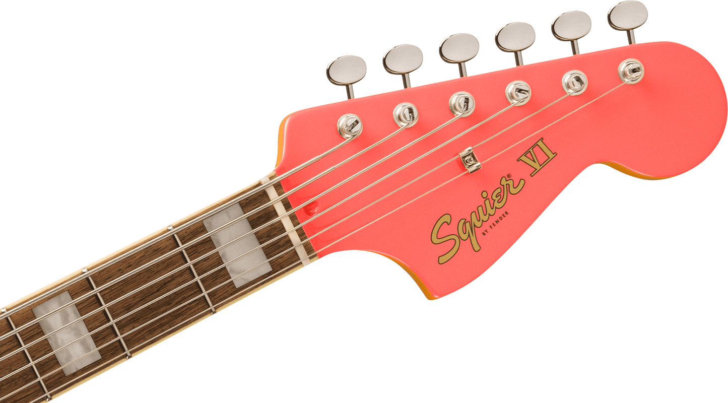 Fender Squier FSR Classic Vibe Bass VI Laurel Fingerboard Mint Pickguard Matching Headstock Tahitian Coral