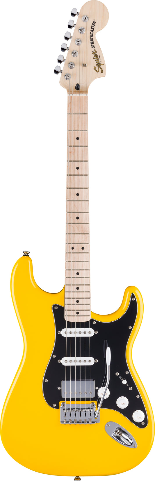 Fender Squier FSR Affinity Series Stratocaster HSS Maple Fingerboard Black Pickguard White Plastic Parts Graffiti Yellow
