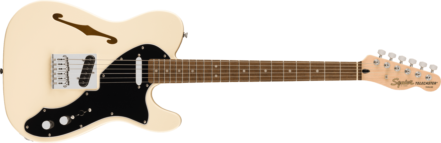 Fender Squier Affinity Series Telecaster Thinline, Laurel Fingerboard, Black Pickguard, Olympic White