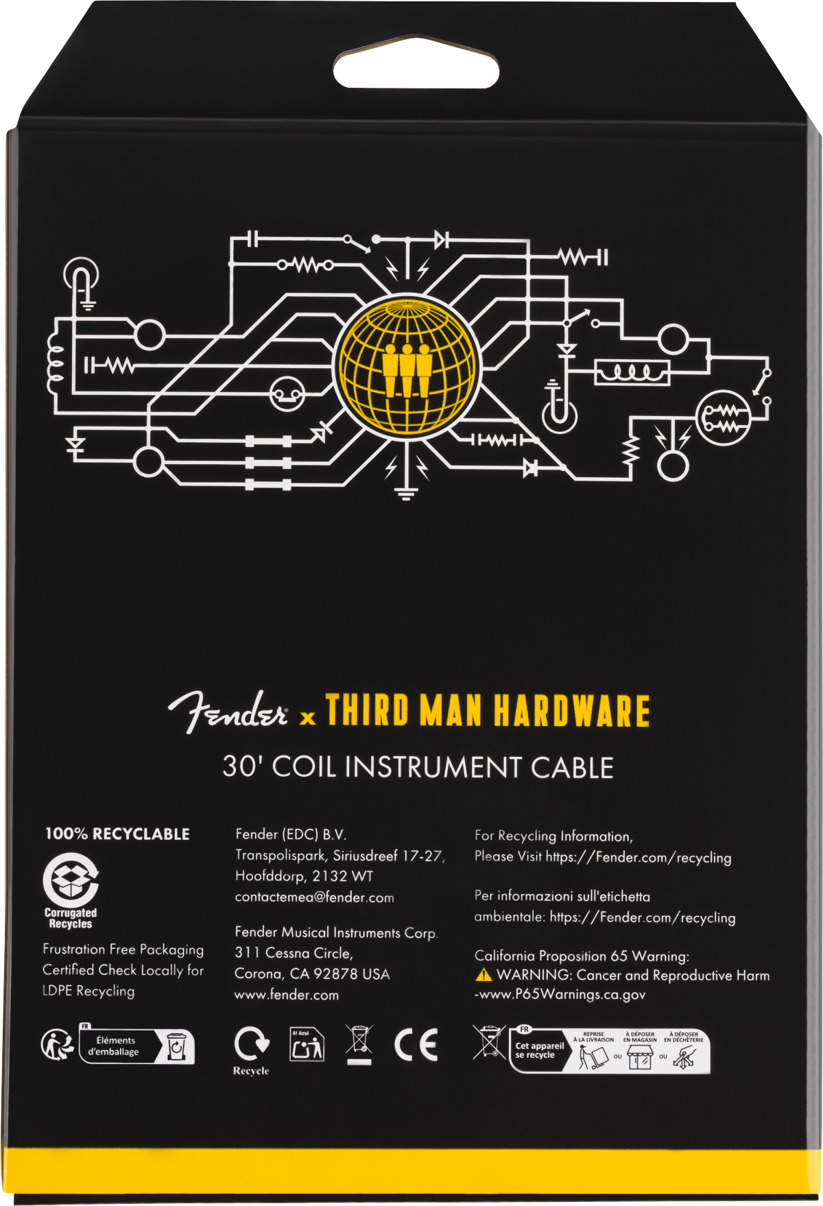 Fender 30' Coil Cable Fender x Third Man Hardware - Yellow