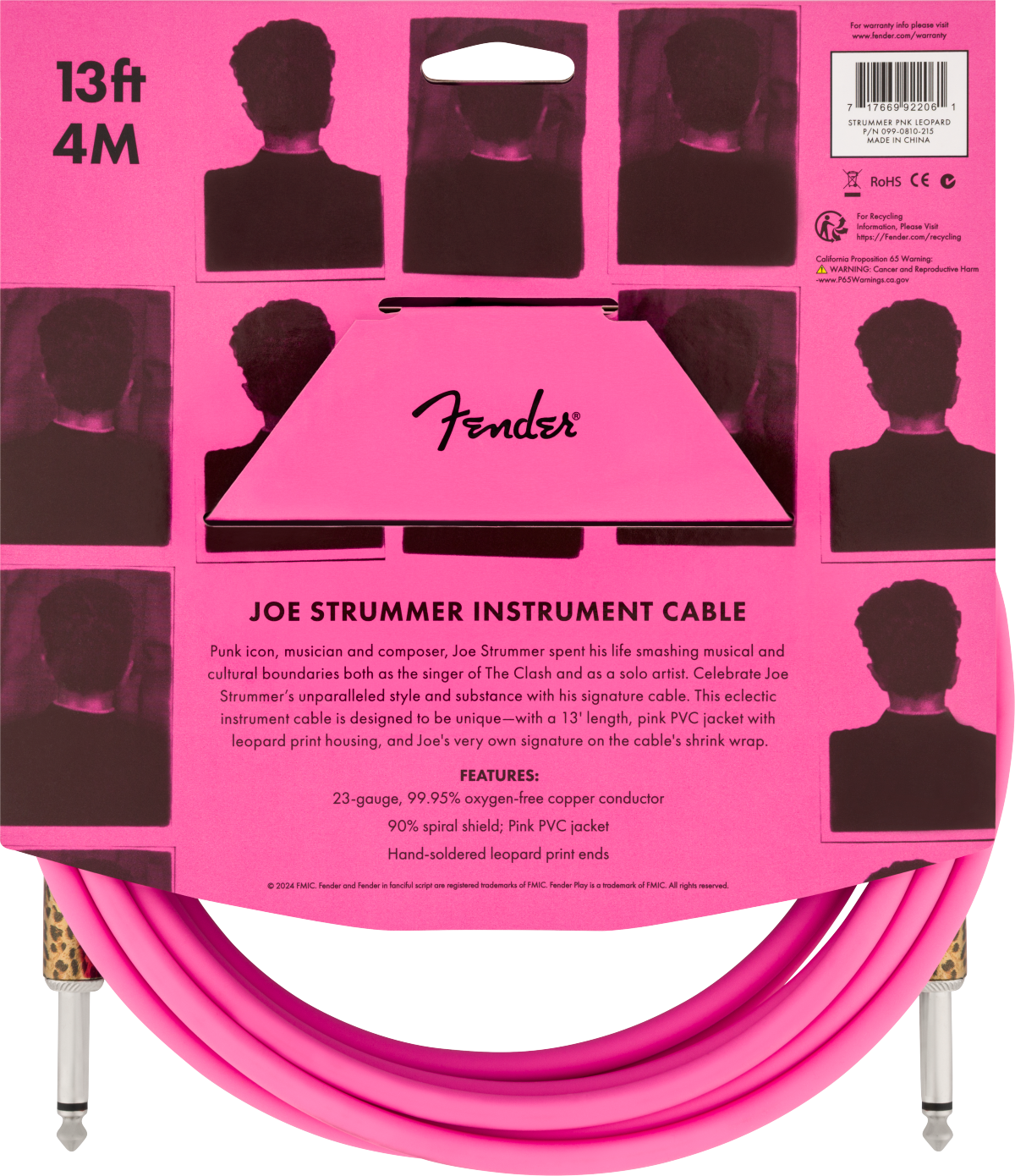 Fender Joe Strummer 13' Instrument Cable - Pink Leopard