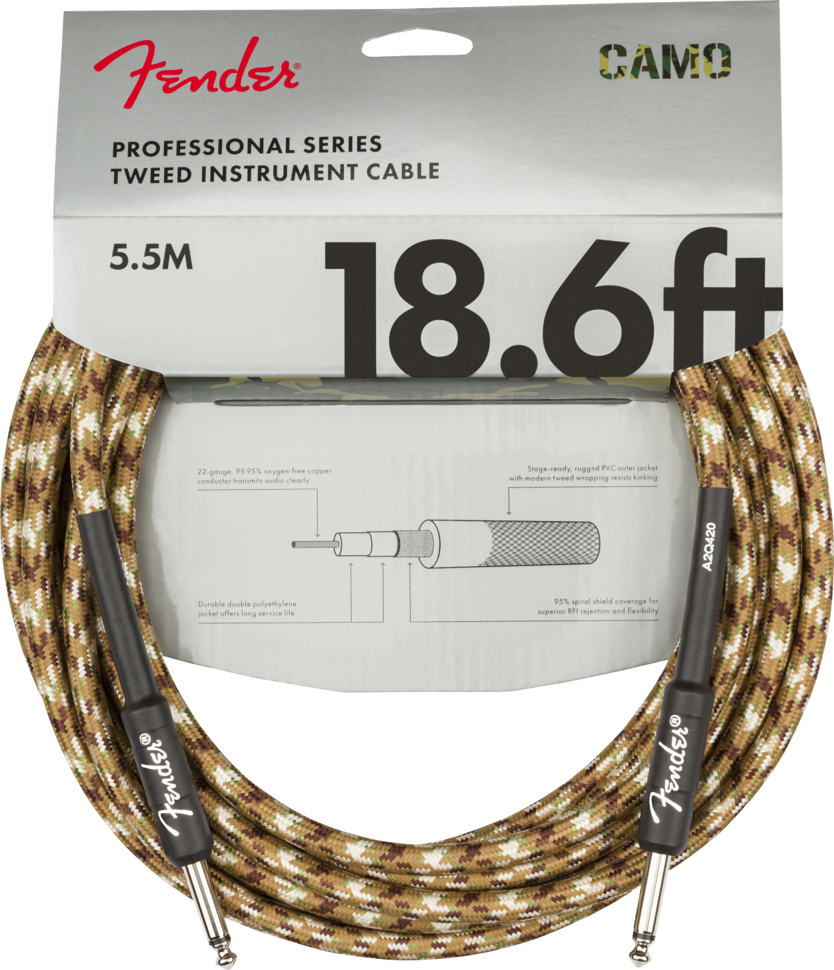 Fender Professional Series Instrument Cable Straight/Straight 18.6' - Desert Camo