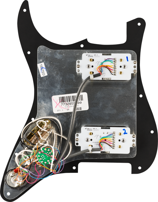 Fender Pre-Wired Strat Pickguard Quadra Tap HH 11 Hole PG - Black