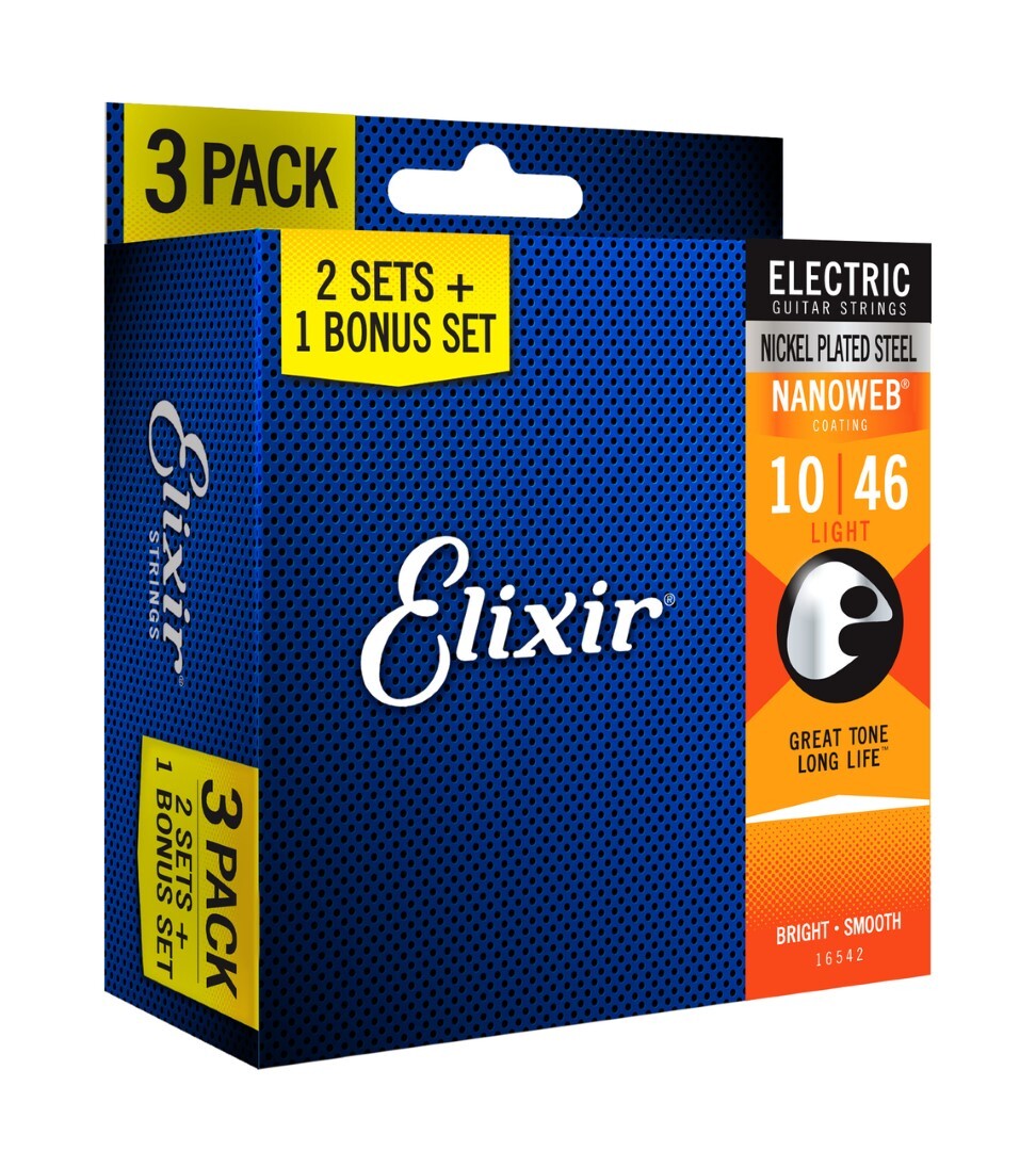 Elixir 16542 10-46 Nanoweb Electric Guitar Strings - 3 Pack