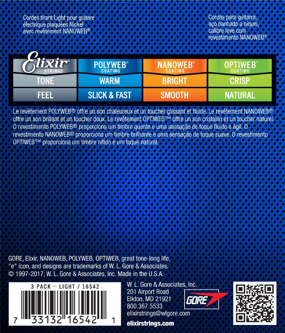 Elixir 16542 10-46 Nanoweb Electric Guitar Strings - 3 Pack