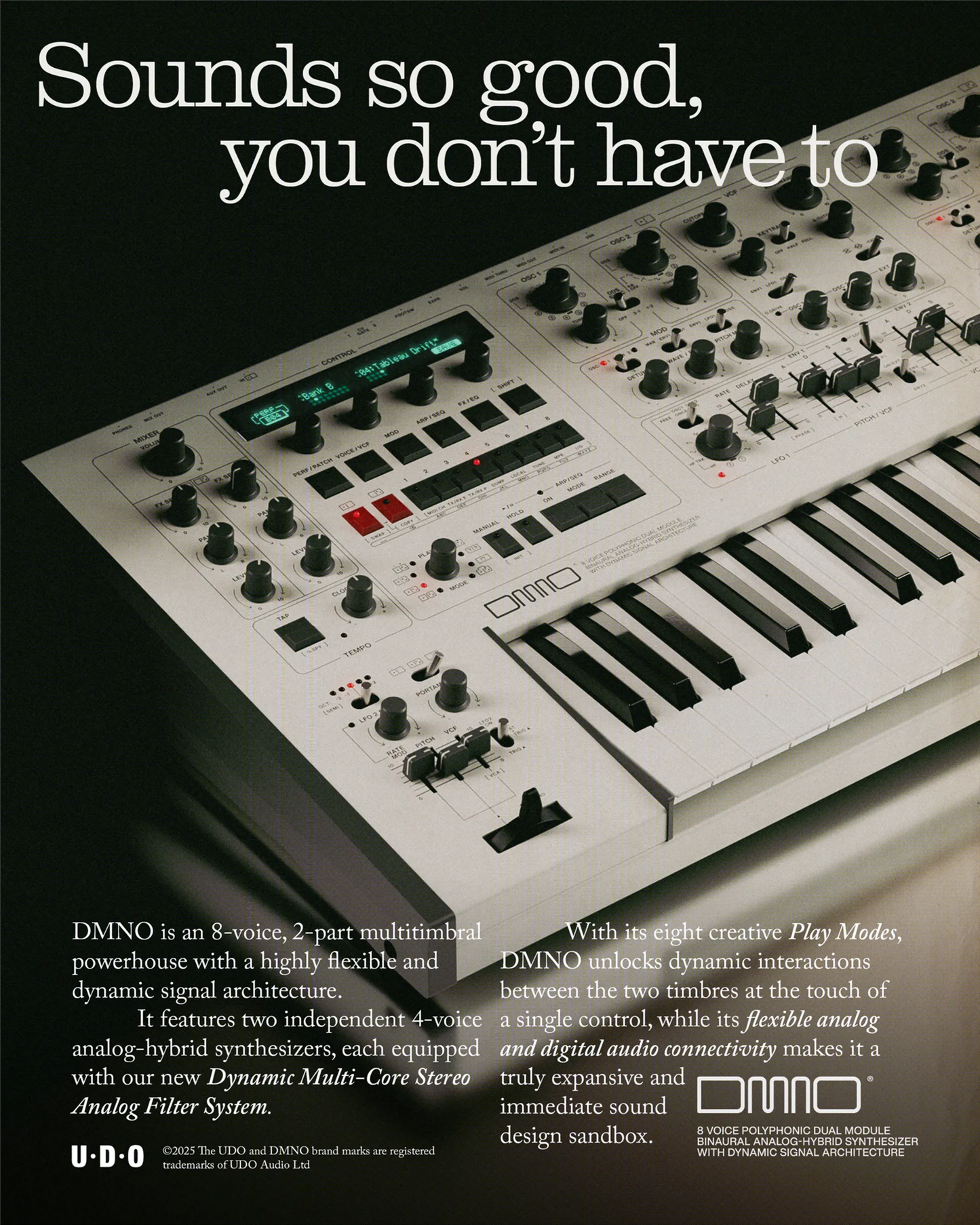 UDO DMNO 8-Voice Dual Timbre Synthesizer - White
