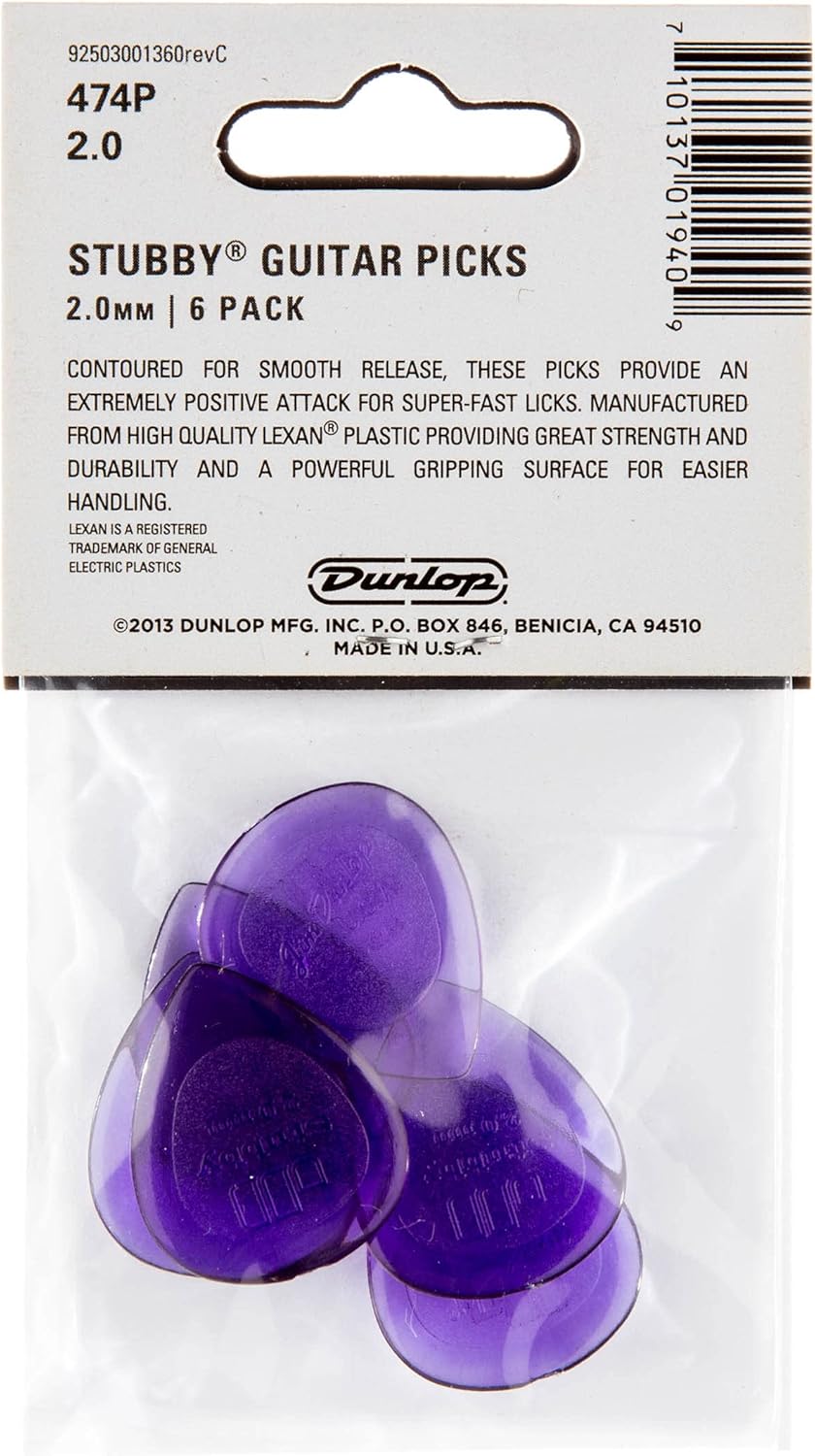 Jim Dunlop 2.0 LEXAN “Stubby” Pick Pack of 6