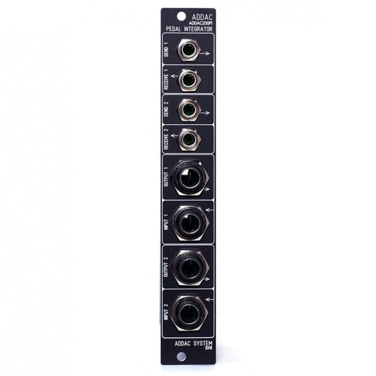 An ADDAC Systems ADDAC200PI Pedal Integrator audio interface module with six input and output jacks, shown vertically on a plain white background.