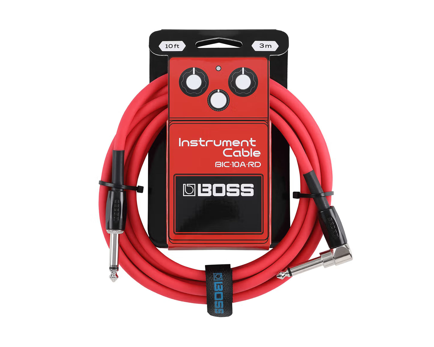 BOSS BIC10A-RD Right-Angle 1/4" to Straight 1/4" Instrument Cable - 10ft Red
