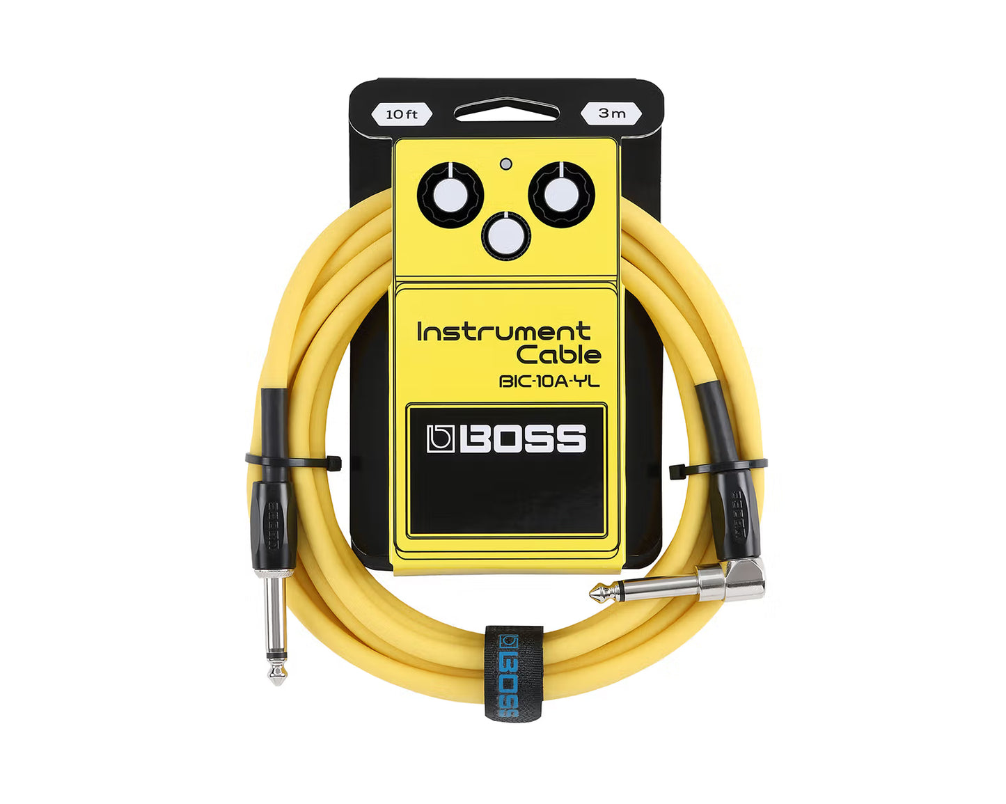 BOSS BIC10A-YL Right-Angle 1/4" to Straight 1/4" Instrument Cable - 10ft Yellow