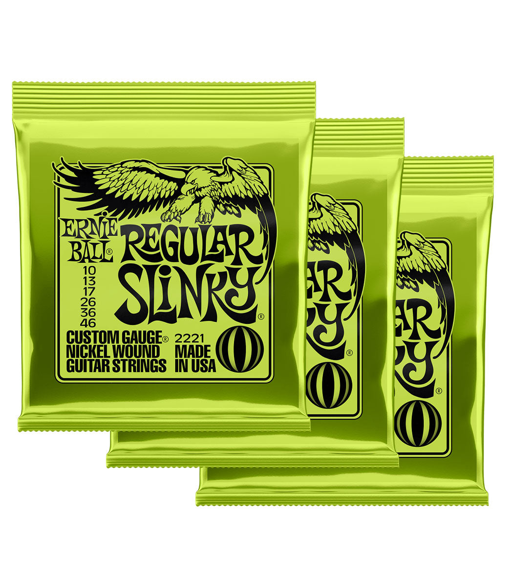 Ernie Ball 3 Pack Regular Slinky Nickel Wound Electric Guitar Strings - 10-46 Gauge