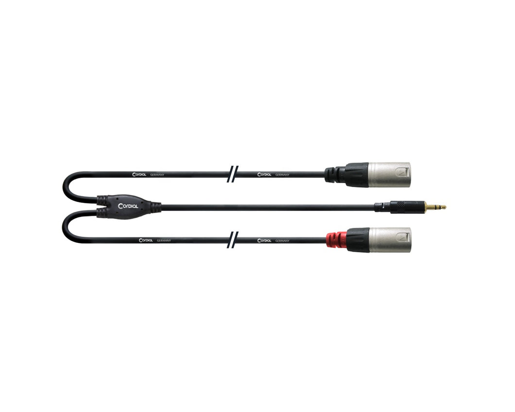 Cordial Essentials REAN Plug 3.5mm Stereo Gold to 2x XLR Male Gold - Long Pigtail Side (3m)