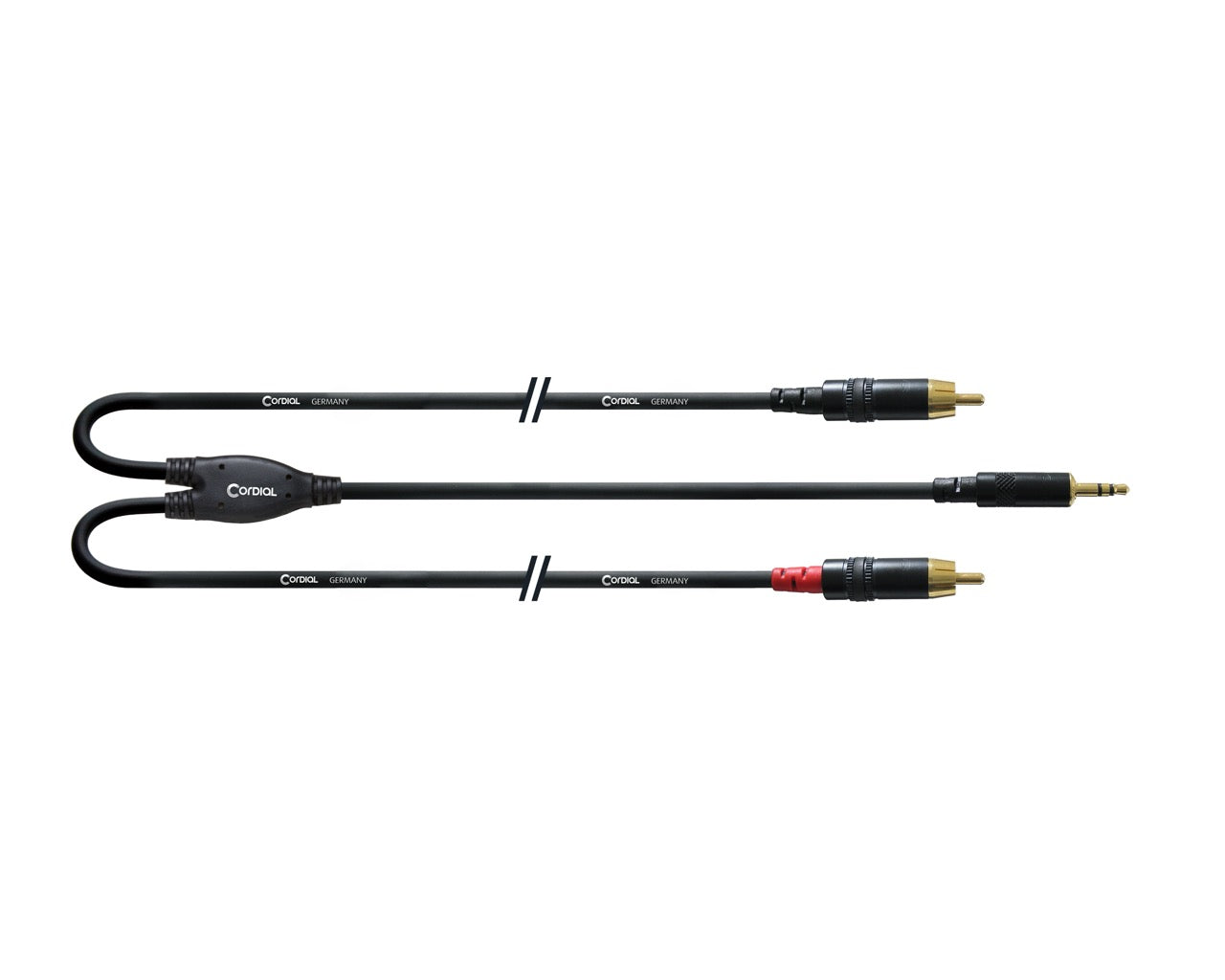 Cordial Essentials REAN Plug 3.5mm Stereo Gold to 2x RCA Gold - Long Pigtail Side (3m)