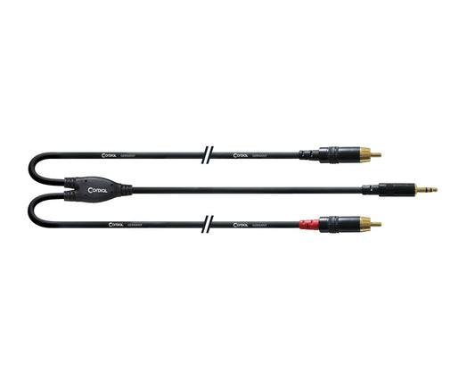 Cordial Essentials REAN Plug 3.5mm Stereo Gold to 2x RCA Gold - Long Pigtail Side (3m)