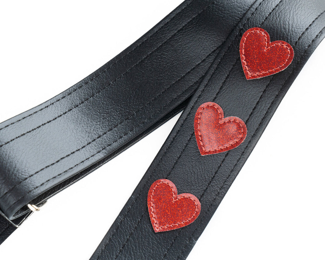 Couch Straps Limited Edition Red Sparkle Hearts Guitar Strap - Black