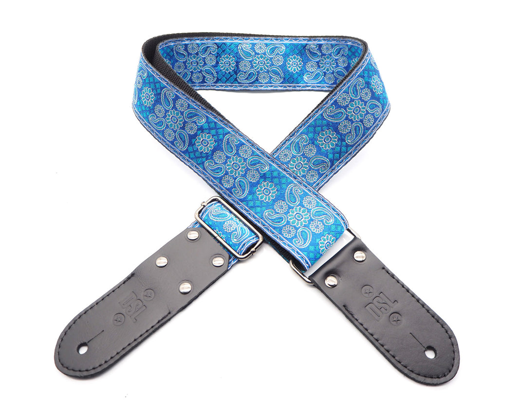 Jacquard Weave Blue Paisley Guitar Strap