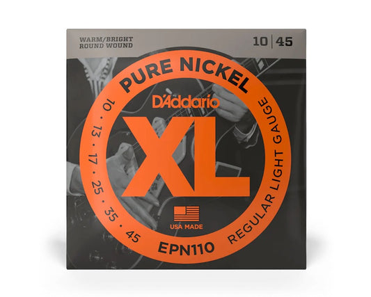 D'Addario EPN110 Pure Nickel Electric Guitar Strings, Regular Light, 10-45