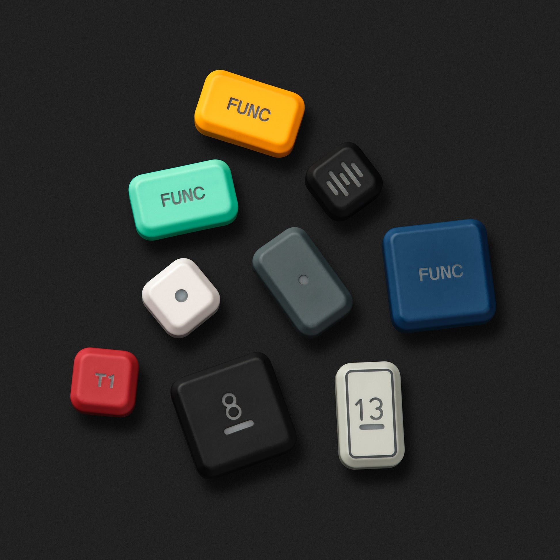 Colorful buttons with 'FUNC' labels on a dark background