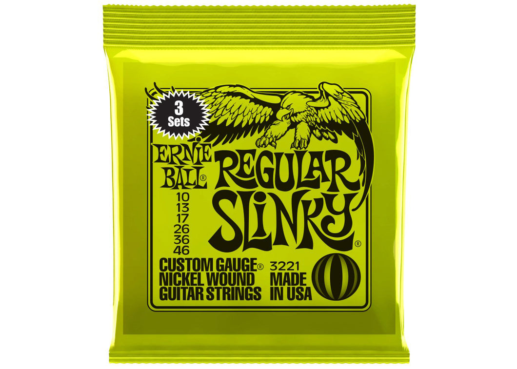 Ernie Ball 3 Pack Regular Slinky Nickel Wound Electric Guitar Strings - 10-46 Gauge