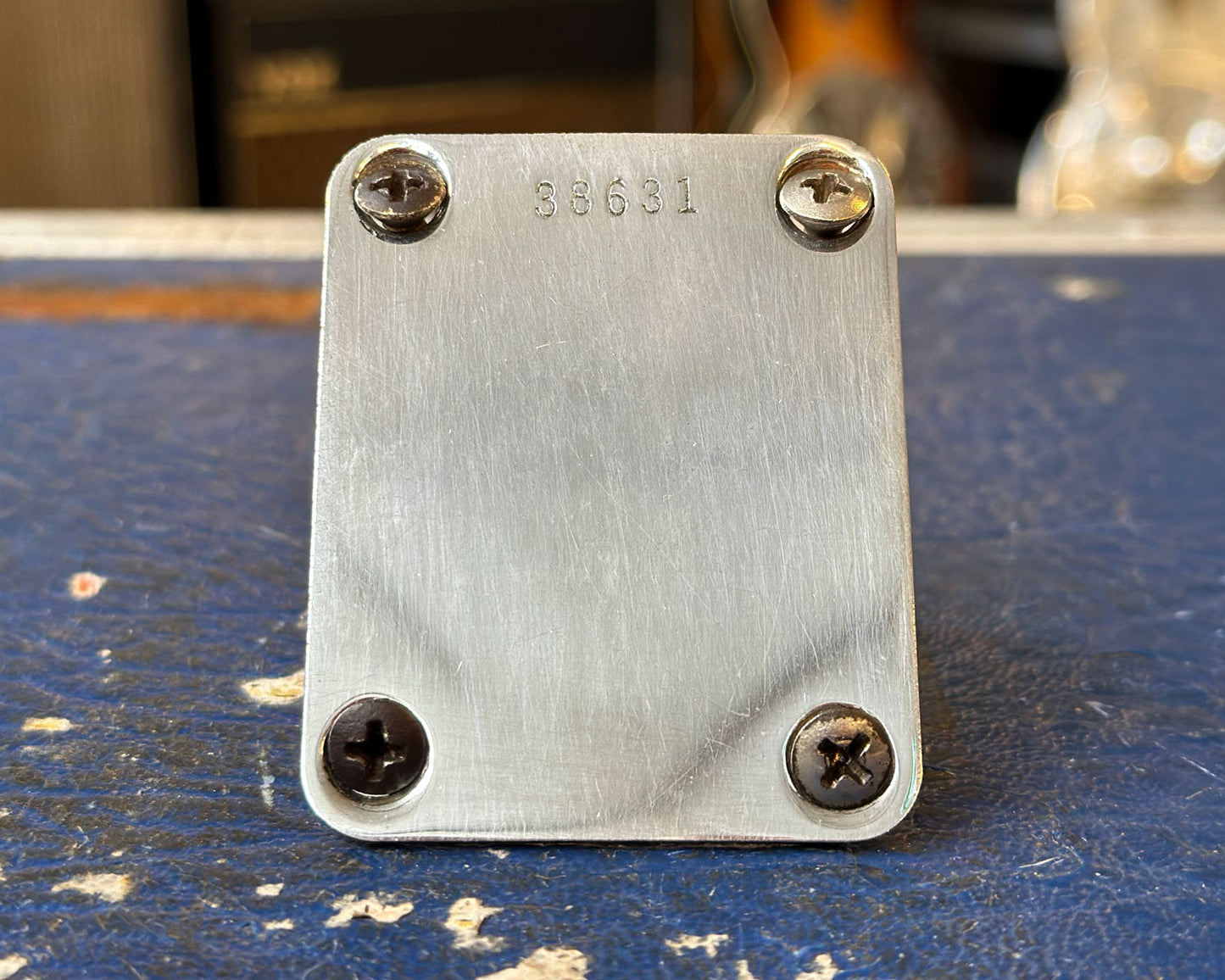 Original 1959 Fender Neckplate for Stratocaster, Telecaster, Jazzmaster, Precision Bass, Mustang w/ Full Thread Mounting Screws - Serial #38631
