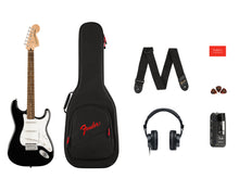 Load image into Gallery viewer, Fender Squier Affinity Series Stratocaster Mustang Micro Pack, Laurel Fingerboard, Black, Gig Bag
