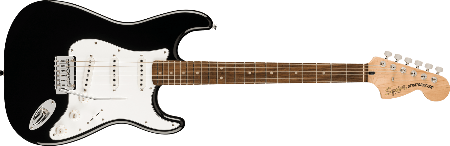 Fender Squier Affinity Series Stratocaster Mustang Micro Pack, Laurel Fingerboard, Black, Gig Bag