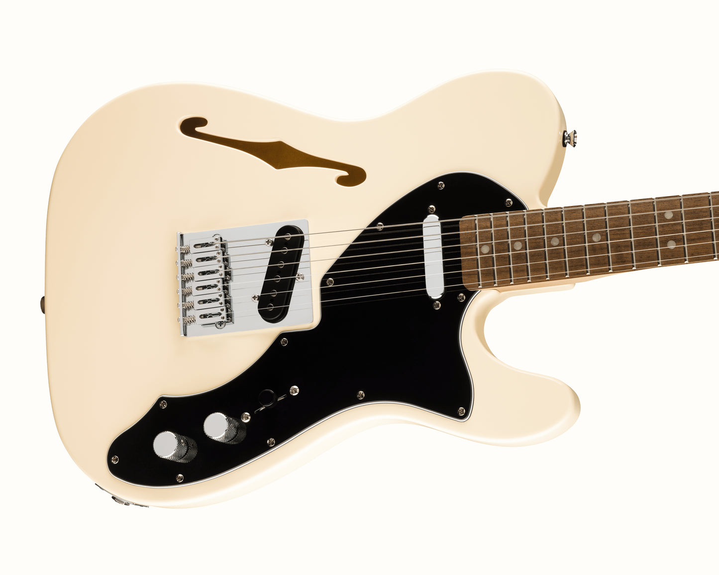 Fender Squier Affinity Series Telecaster Thinline, Laurel Fingerboard, Black Pickguard, Olympic White