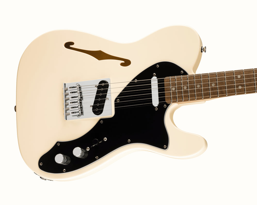 Fender Squier Affinity Series Telecaster Thinline, Laurel Fingerboard, Black Pickguard, Olympic White