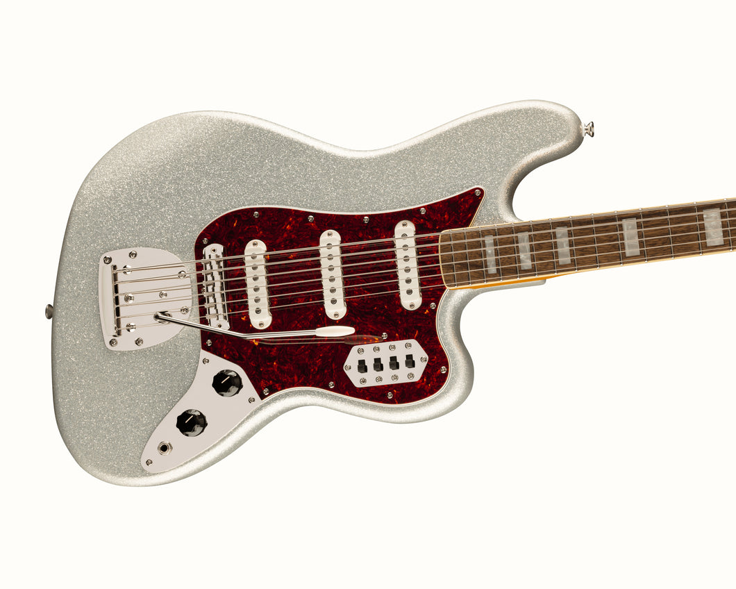 Fender Squier FSR Classic Vibe Bass VI Laurel Fingerboard Tortoiseshell Pickguard Matching Headstock - Silver Sparkle