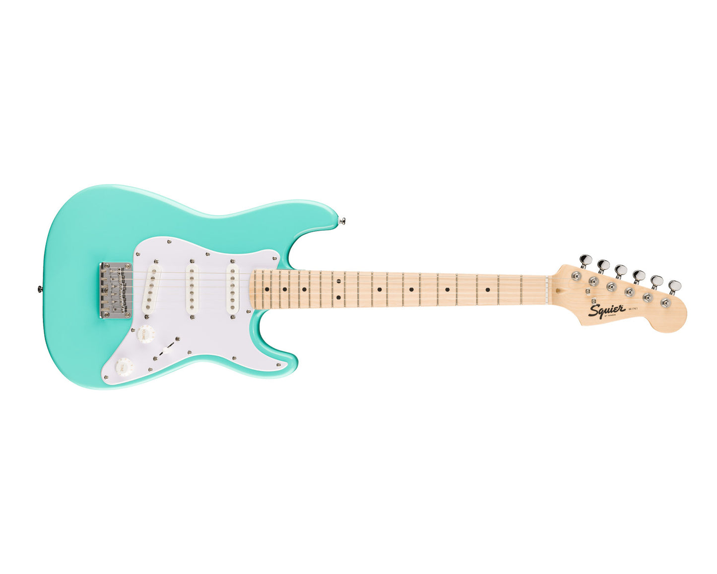 Fender Squier Mini Stratocaster, Maple Fingerboard, White Pickguard, Sea Foam Green