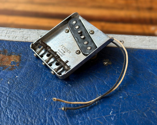 1960s Fender Telecaster Bridge Pickup & Bridge Plate - Pat No DES.164227 2,573,254 w/ Original Saddles - Top Loader & String Thru