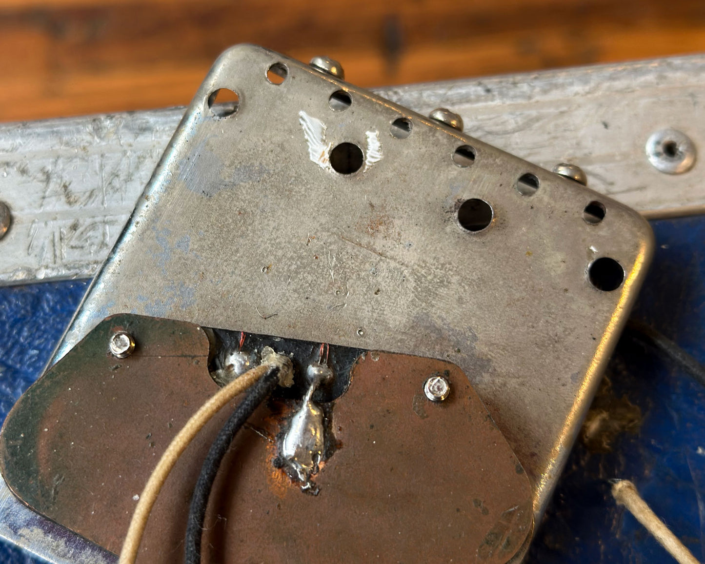 1960s Fender Telecaster Bridge Pickup & Bridge Plate - Pat No DES.164227 2,573,254 w/ Original Saddles - Top Loader & String Thru