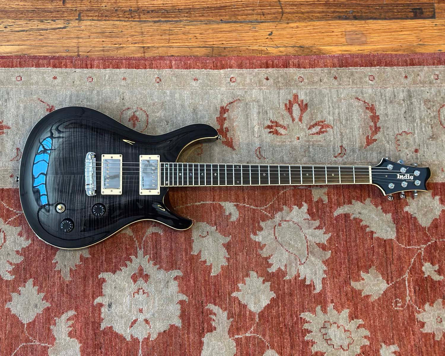 Indie Guitar Co. Studio Thru PRS Style - Charcoal Flame Maple