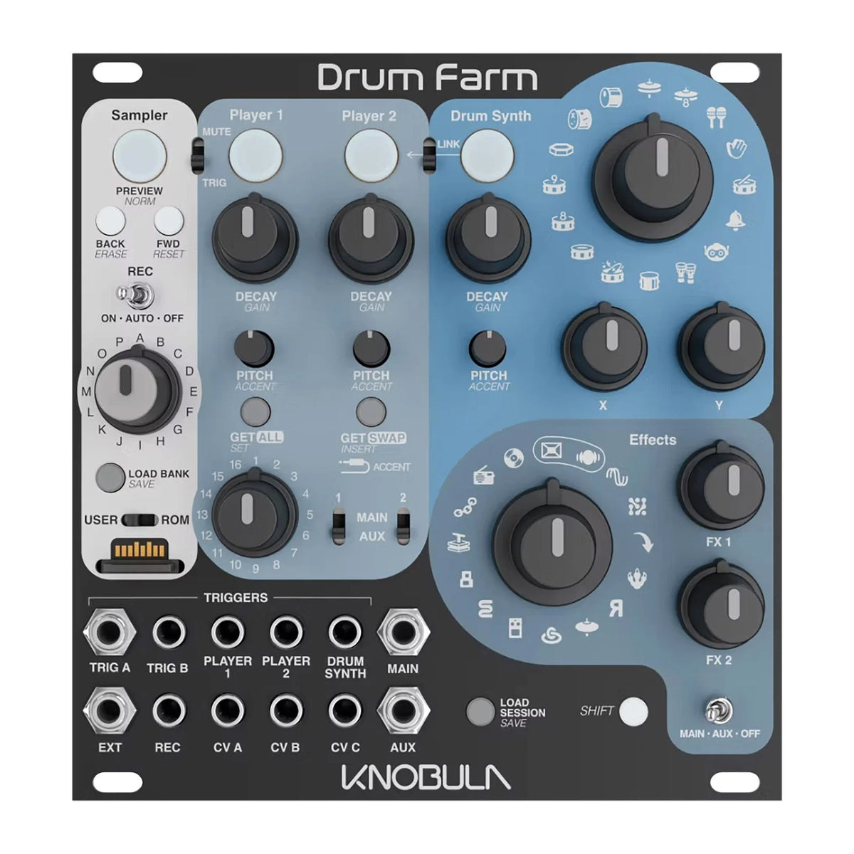 Knobula Drum Farm Multi-Engined Drum Voice with Sampling and Effects