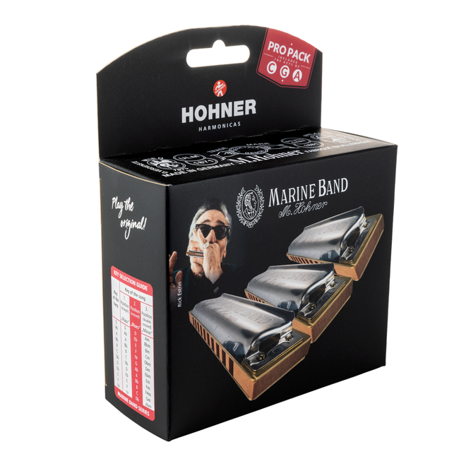 Hohner Marine Band The Art of Jazz pro pack packaging box, featuring a black design with product illustrations and branding.