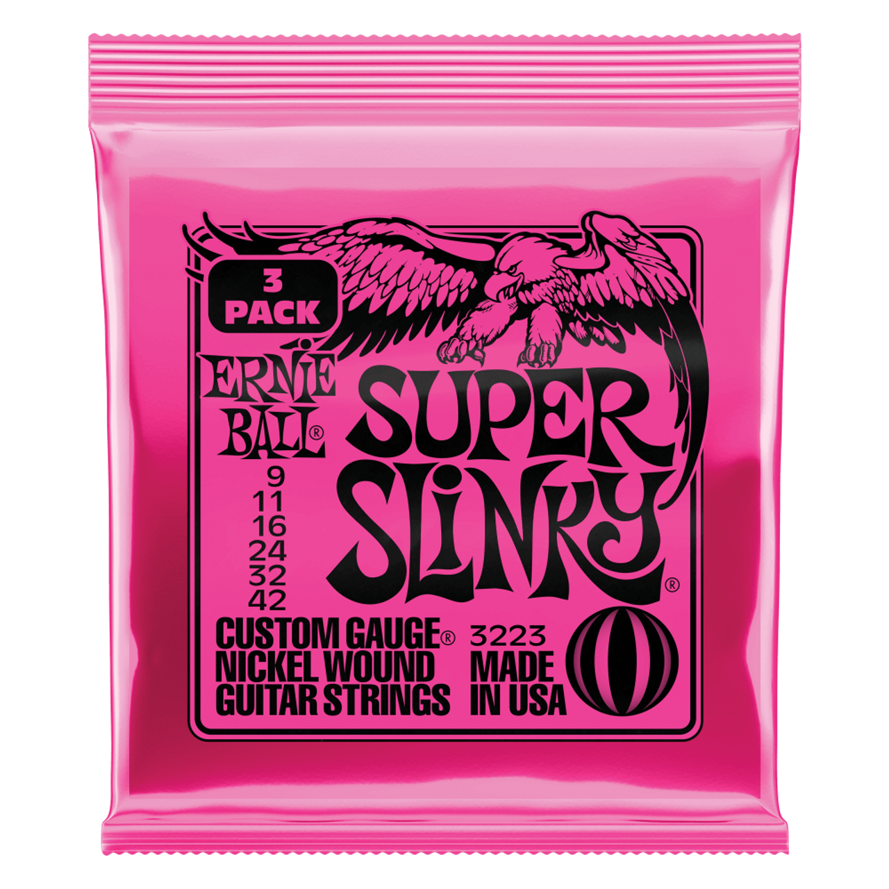 Ernie Ball 3 Pack Super Slinky Nickel Wound Electric Guitar Strings - 9-42 Gauge