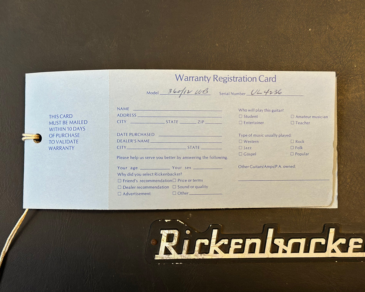 1981 Rickenbacker 360/12 WB - 'B Series'  w/ OHSC, Warranty Card, Polish Cloth & Strap